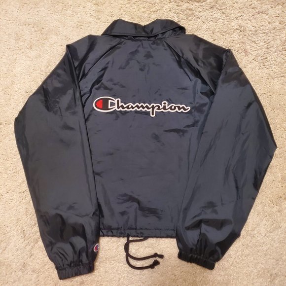 Champion Navy Blue Nylon Snap Button Cropped Jacket Size Medium - Picture 6 of 9